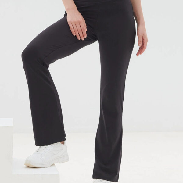 SK428-Womens black flared dance leggings with high-rise waistbandBLK MODEL 1 HERO